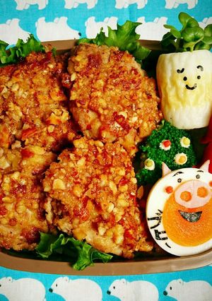 ヘルシー揚げないナッツ衣の鶏カツのぉ弁当-レシピのメイン写真