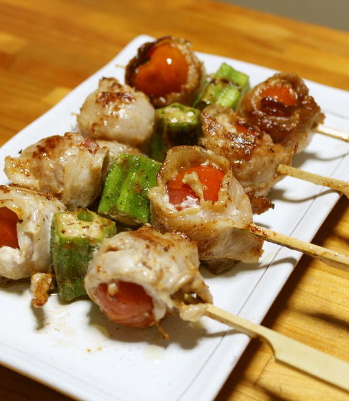 豚巻きトマトとオクラの串焼き-レシピのメイン写真