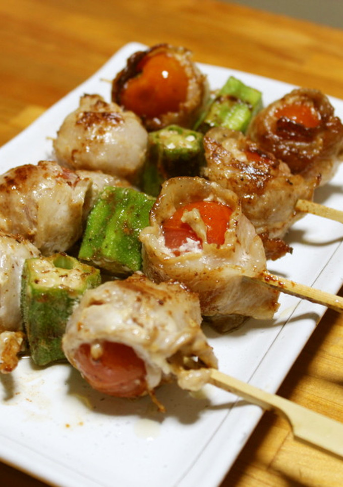 豚巻きトマトとオクラの串焼き-レシピのメイン写真