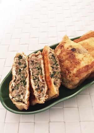 ひき肉と白滝の油揚げ詰め焼き。お弁当にも-レシピのメイン写真