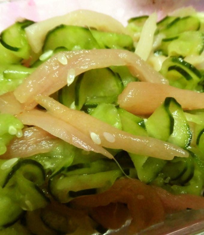 ずいきとキュウリの酢の物 by himamosu 【クックパッド】 簡単おいしい
