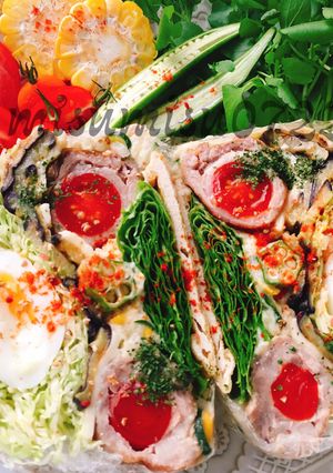 油揚げで！肉巻きトマトと半熟卵のサンド-レシピのメイン写真