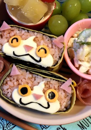 キャラ弁☆ジバニャンオムライスおにぎらず-レシピのメイン写真