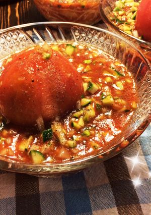 ガスパチョ風冷製スパ♪トマやっこのせ♪♪-レシピのメイン写真