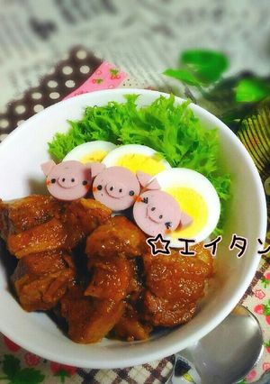 魚ニソdeブタｻﾝ☆キャラ弁-レシピのメイン写真
