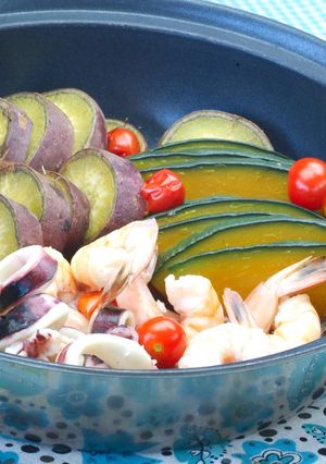 夏野菜と魚介の蒸し煮-レシピのメイン写真