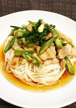 夏バテ解消!豚オクラのガッツり素麺-レシピのメイン写真