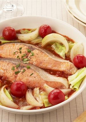 フライパンで簡単！塩鮭のトマトパッツァ-レシピのメイン写真