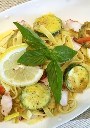 タコとズッキーニピカタのレモン風味パスタ-レシピのメイン写真