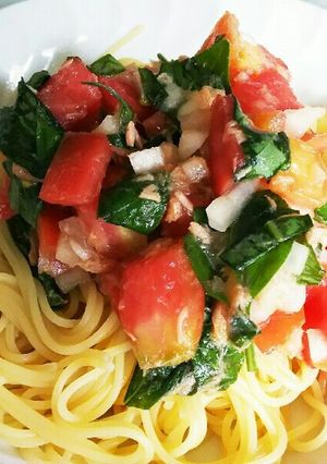 バジル薫る～トマトとツナの冷製パスタ-レシピのメイン写真
