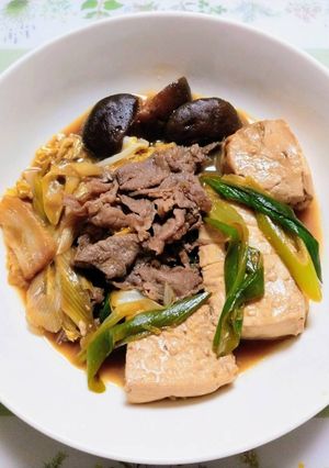 簡単夕飯すき焼き風白菜肉豆腐主菜肉料理-レシピのメイン写真