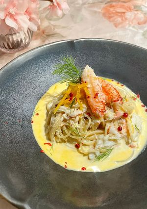 柚子香る活毛蟹の冷製蟹味噌クリームパスタ-レシピのメイン写真