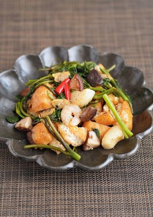空芯菜とシーフードミックスのうま塩炒め-レシピのメイン写真