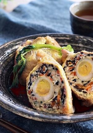 レンジで簡単!うずら卵と鶏ミンチの巾着煮-レシピのメイン写真
