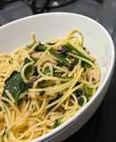 牡蠣醤油で作るツナとほうれん草のパスタ