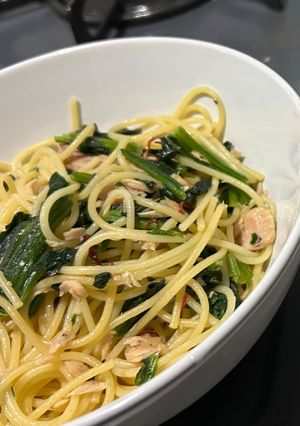 牡蠣醤油で作るツナとほうれん草のパスタ-レシピのメイン写真