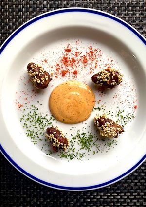 ハツの胡麻揚げ　胡麻ペーストソース-レシピのメイン写真