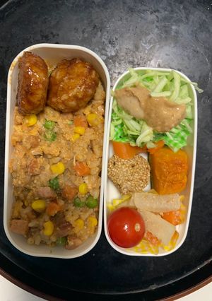 全てレンジ洋風梅オイ照り味炒飯弁当-レシピのメイン写真