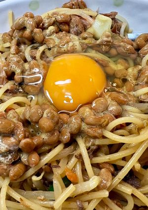 さば味噌缶と納豆の和風パスタ-レシピのメイン写真