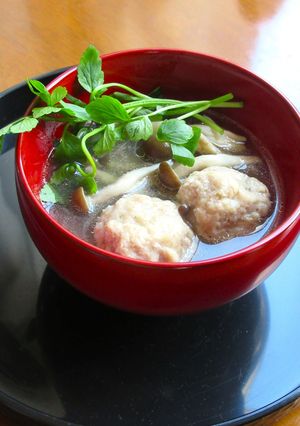 餅入り鶏つみれとせりの焼きあごだしつゆ-レシピのメイン写真