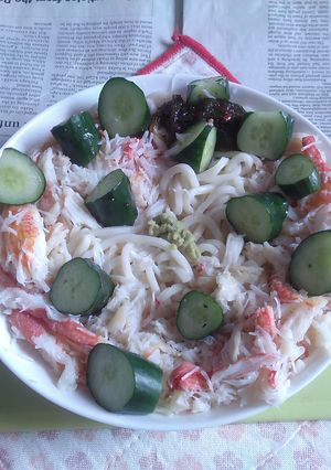 蟹のほぐし身きゅうり塩揉み冷やしうどん2-レシピのメイン写真