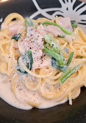 ハムと小松菜☆クリームスパゲッティ-レシピのメイン写真