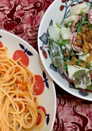 雲丹パスタと梨のサラダセット-レシピのメイン写真