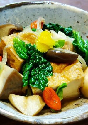厚揚げ・エリンギ・ちぢみほうれん草の煮物-レシピのメイン写真