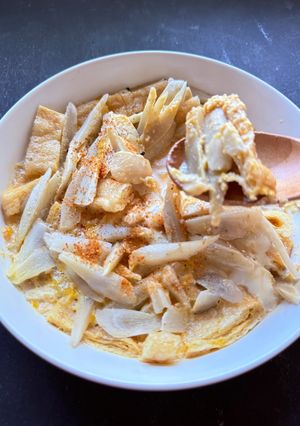 レンジで簡単!油揚げと冷凍ゴボウの卵とじ-レシピのメイン写真