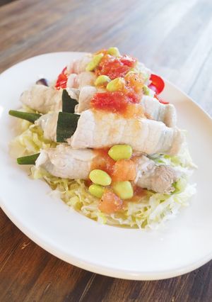夏野菜の肉巻き蒸しトマトソースがけ-レシピのメイン写真