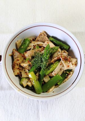 レンジで副菜 アスパラとエリンギのマスタード和え-レシピのメイン写真