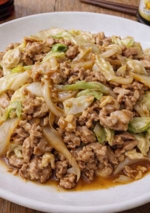 豚こま焼肉のタレ炒め＋温泉玉子タレ-レシピのメイン写真