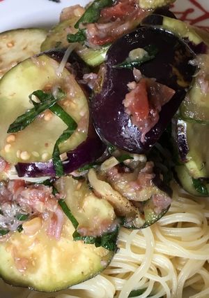 梅じゃこと水ナスの冷製パスタ-レシピのメイン写真