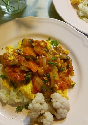 半熟卵のせ❤ラタトゥイユソースでランチ-レシピのメイン写真