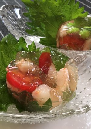 夏のおめかし前菜・海老と枝豆のゼリーよせ-レシピのメイン写真