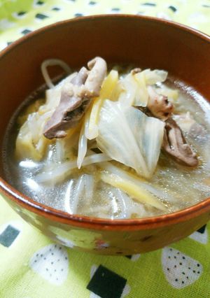 ハツDEキャベツともやしのにんにくスープ-レシピのメイン写真