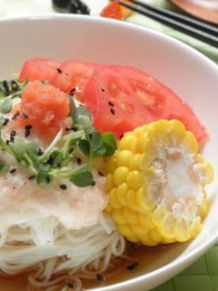 梅昆布茶で!たらことろろ素麺-レシピのメイン写真