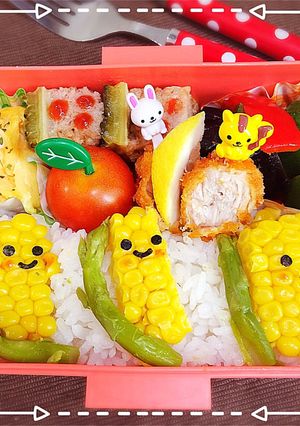 かんたんキャラ弁☆とうもろこしトリオ弁当-レシピのメイン写真