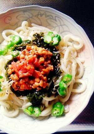 めかぶ×オクラ×納豆のねばねばうどん！-レシピのメイン写真