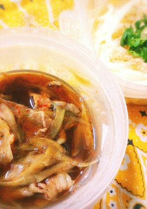 簡単☆牛肉とごぼうのつけダレうどん弁当-レシピのメイン写真