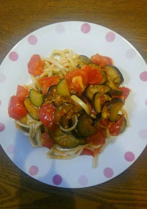 粉末うどんスープで★なすトマト焼きうどん-レシピのメイン写真