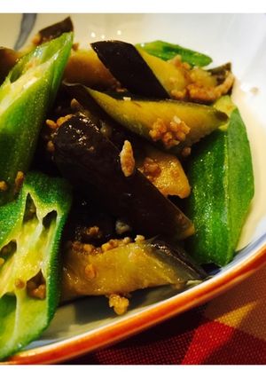 茄子とオクラのひき肉甘醤油炒め-レシピのメイン写真