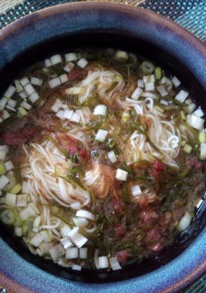 めかぶと梅干しで汁までずるずる！そうめん-レシピのメイン写真