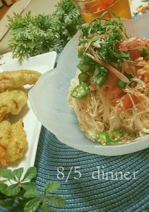 薬味たっぷりトマトツナ素麺&鶏の磯辺揚げ-レシピのメイン写真