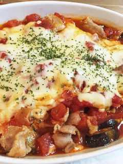 ナスとトマトと豚バラの重ねチーズ焼き-レシピのメイン写真