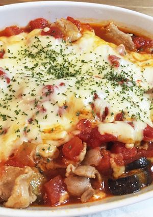 ナスとトマトと豚バラの重ねチーズ焼き-レシピのメイン写真