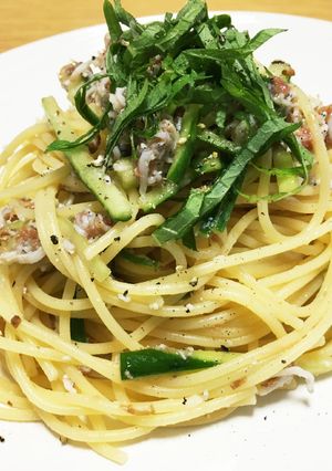 梅ぇ〜、しらすとキュウリの冷製パスタ-レシピのメイン写真