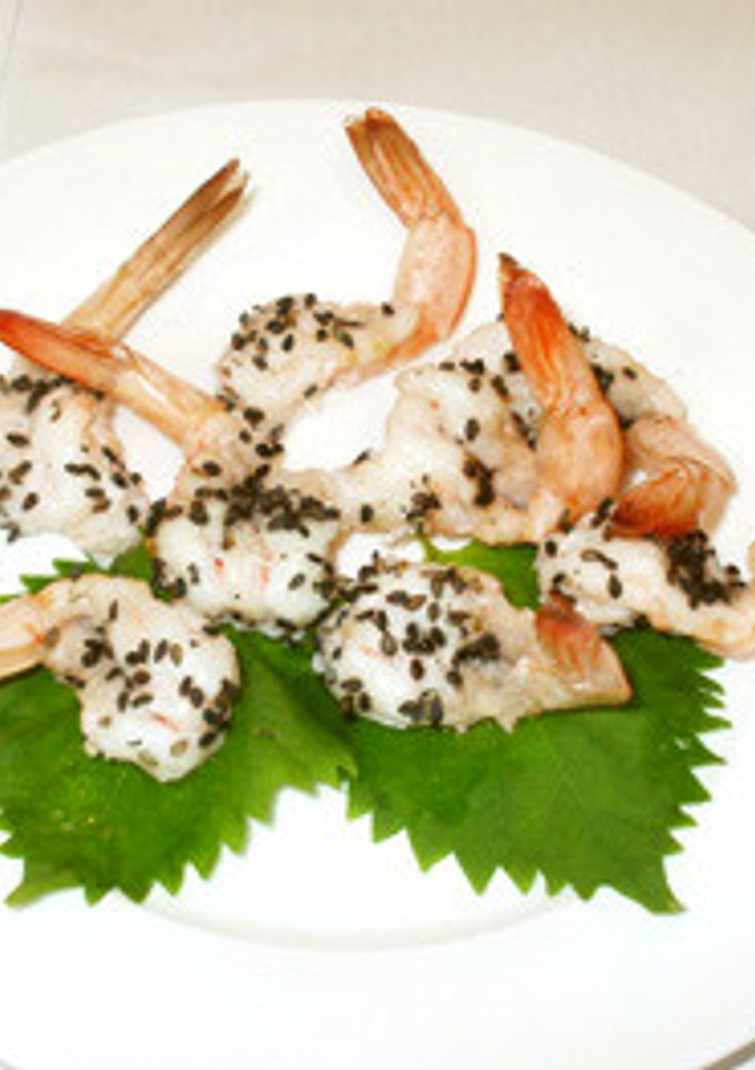 エビ・黒ゴマの蒸し物♪簡単電子レンジで♪-レシピのメイン写真