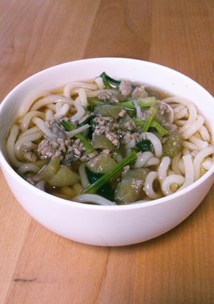 簡単ランチ！ナスときのこの肉うどん-レシピのメイン写真