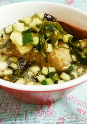 冷やし焼きおにぎり茶漬け～夏野菜のせ～-レシピのメイン写真